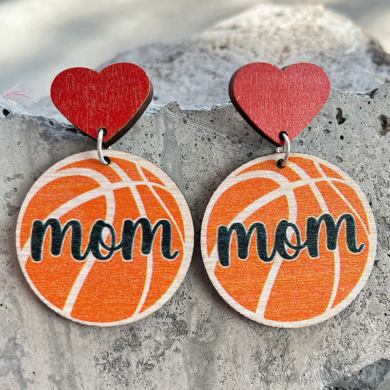 Wholesale Mother's Day Ball Love Wooden Earrings